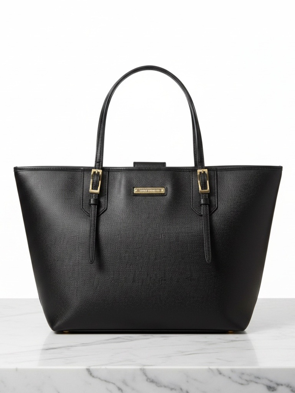 Vince Camuto Black Saffiano Tote with Gold Accents